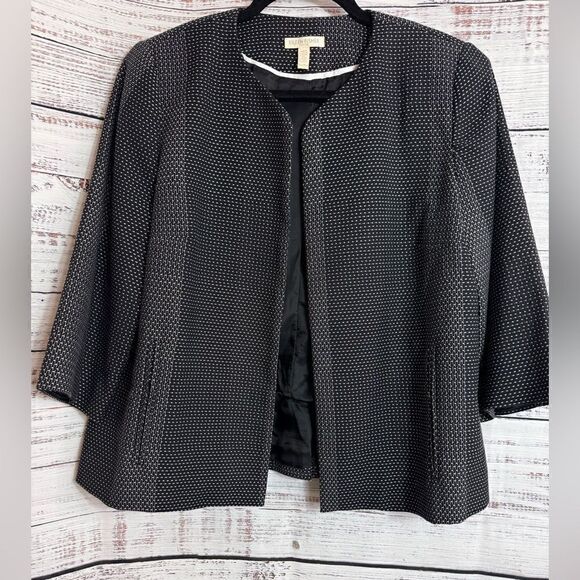 Eileen Fisher jacket Womens Sz M P tweed open Neck Blazer cotton Woven Patterns - Picture 2 of 10
